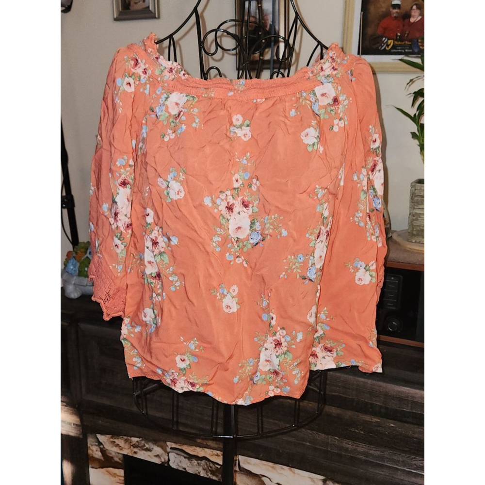 Blue Rain Orange Floral Off-Shoulder Blouse Size Medium